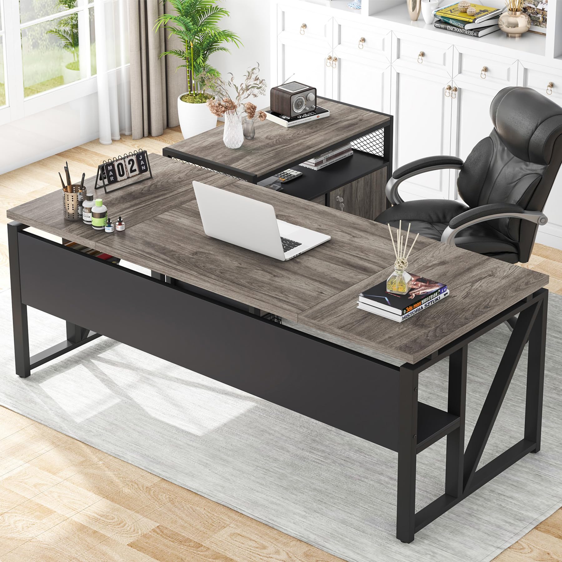 Tribesigns L Shaped Desk With Drawer Cabinet, 63' Executive Computer Desk And Lateral File Cabinet, 2 Piece Home Office Furnitu