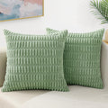 Decoruhome Sage Green Decorative Throw Pillow Covers 26X26 Set Of 2, Soft Corduroy Striped Rectangle Spring Pillow Covers For Couch Living Room Bed Sofa
