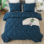 Andency Navy Blue Pinch Pleated Comforter Queen(90X90Inch), 3 Pieces(1 Pintuck Comforter And 2 Pillowcases) Pintuck Microfiber D