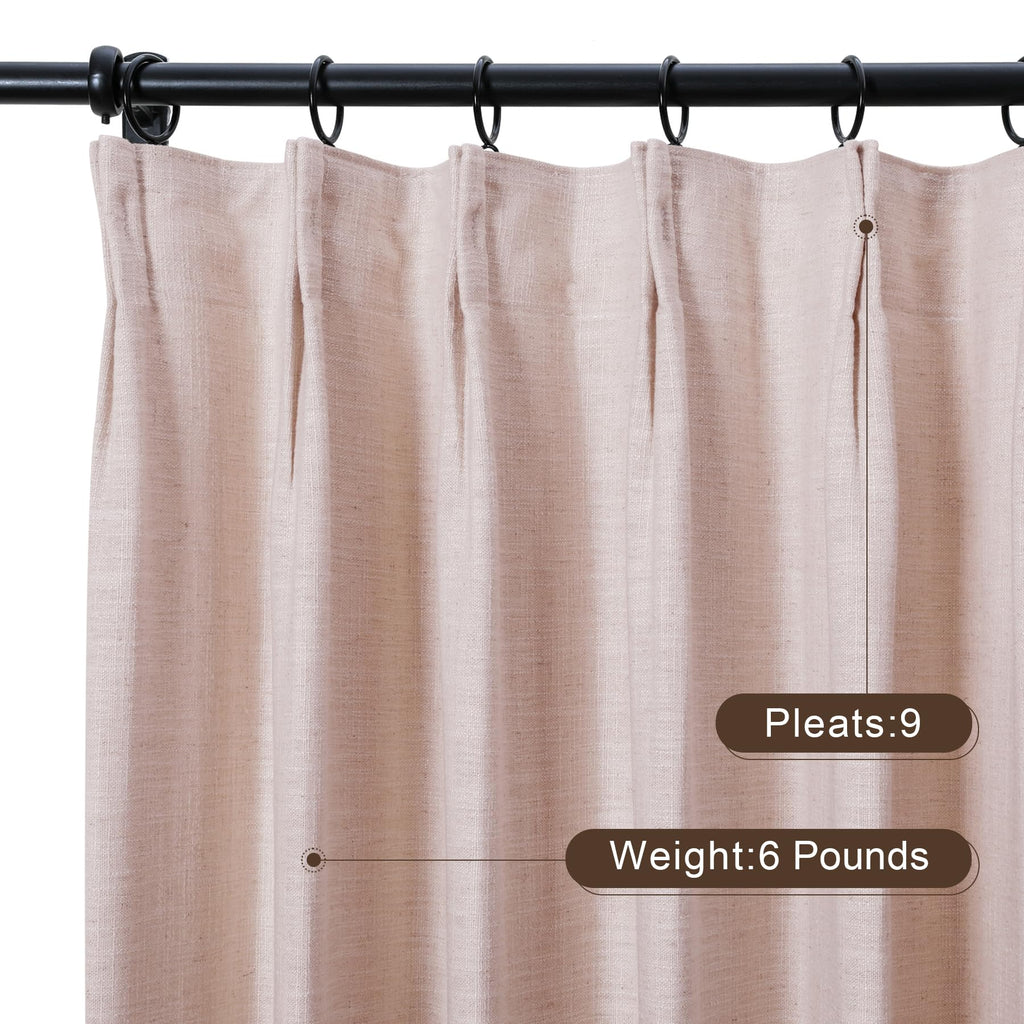 Twopages Pink Lemonade Pinch Pleated Drape 108 Inch Length Linen Light Filtering Room Darkening Curtain For Bedroom, Double Laye
