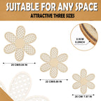 Maitys 3 Pieces Boho Daisy Wall Decor Natural Rattan Flower Wall Hanging Art Wooden Boho Wall Art Nursery Wall Decor Flowers Far