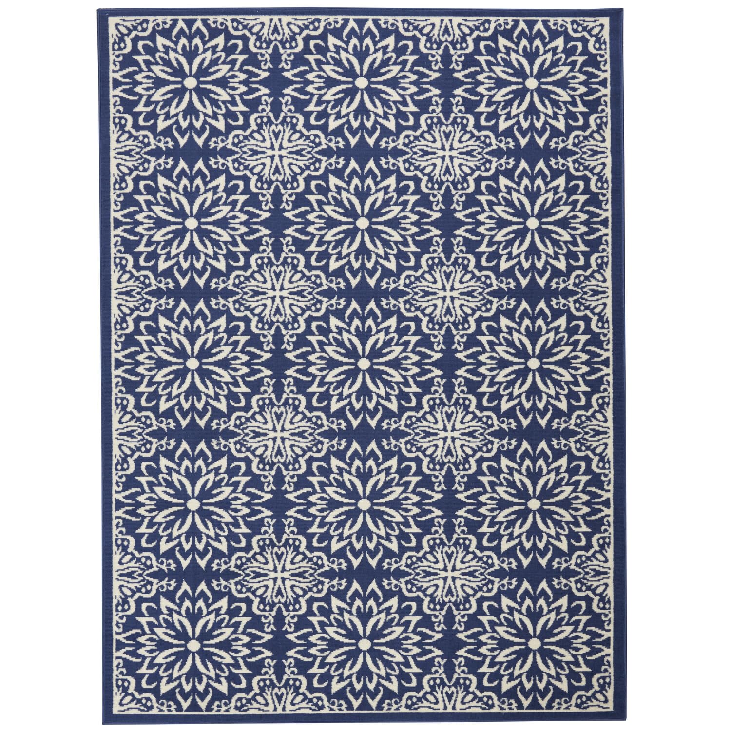 Nourison Jubilant Floral Navy/Ivory 3 x 5 Area--Rug, Easy--Cleaning, Non Shedding, Bed Room, Living Room, Dining Room, Kitchen