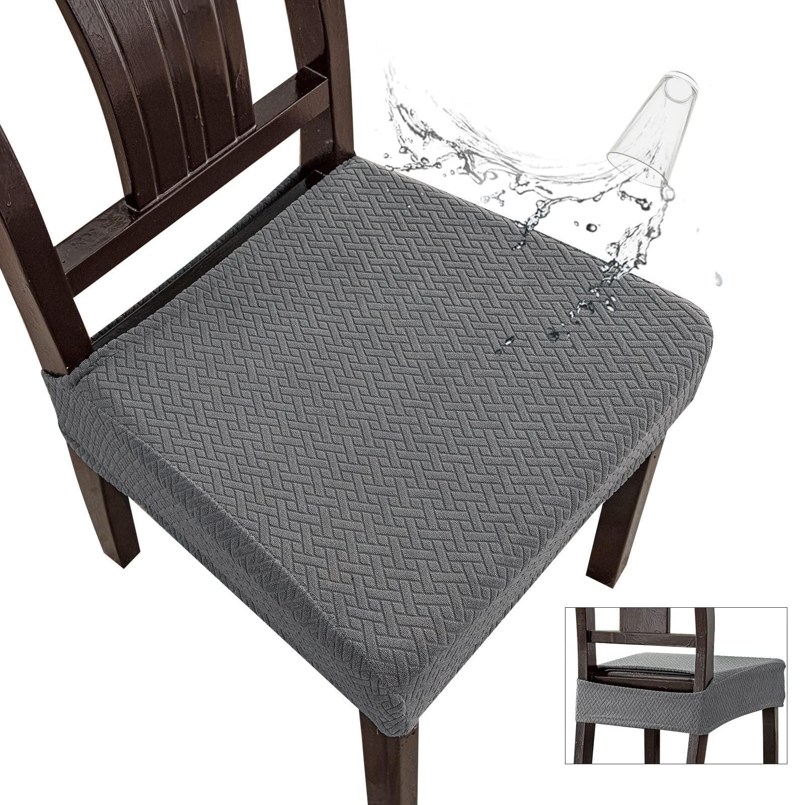 Genina Waterproof Seat Covers for Dining Room Chair Covers Waterproof Dining Chair Covers (2 PCS-Rear-gapped, Grey)