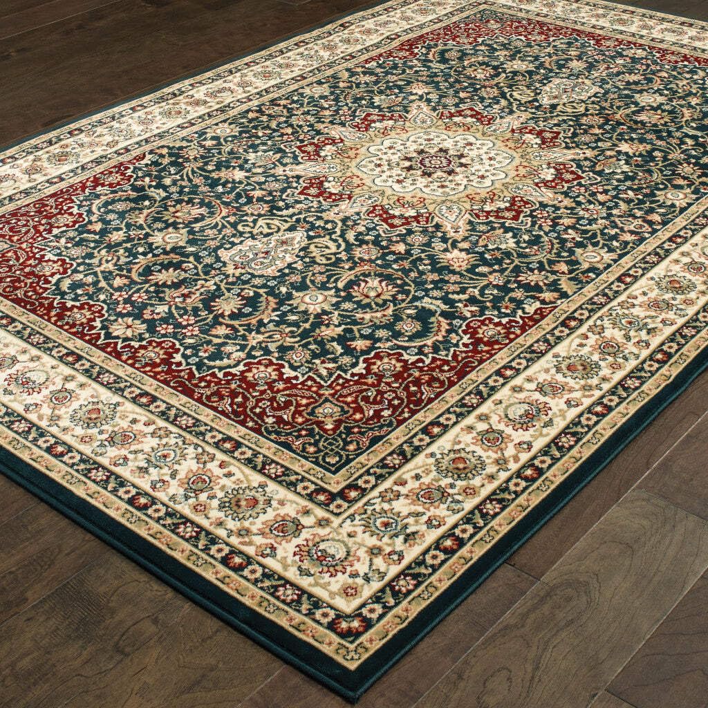 HomeRoots 509145 6 x 9 ft. Navy & Ivory Oriental Power Loom Stain Resistant Area Rug