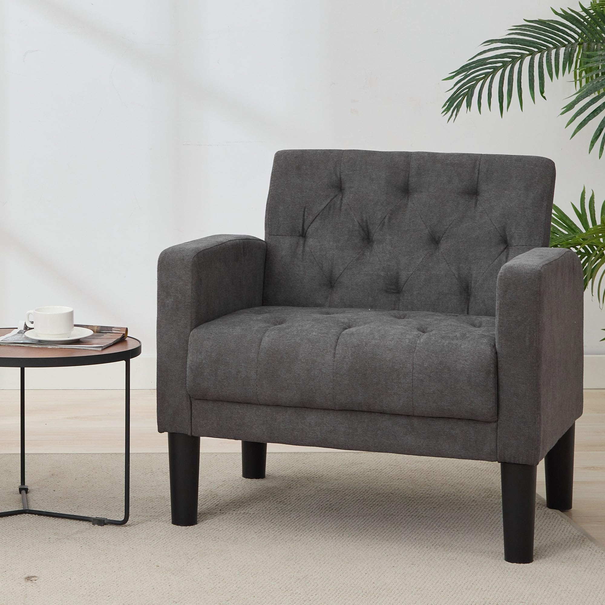 Tyboatle Accent Chair, Fabric Living Room Arm Chairs For Bedroom, Mid Century Modern Upholstered Tufted Bedroom Office Armchair