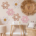 Zeyune 6 Pcs Boho Daisy Flower Wall Art Decor Boho Daisy Floral Nursery Art Decor Woven Macrame Wall Hanging for Home Indoor Dec