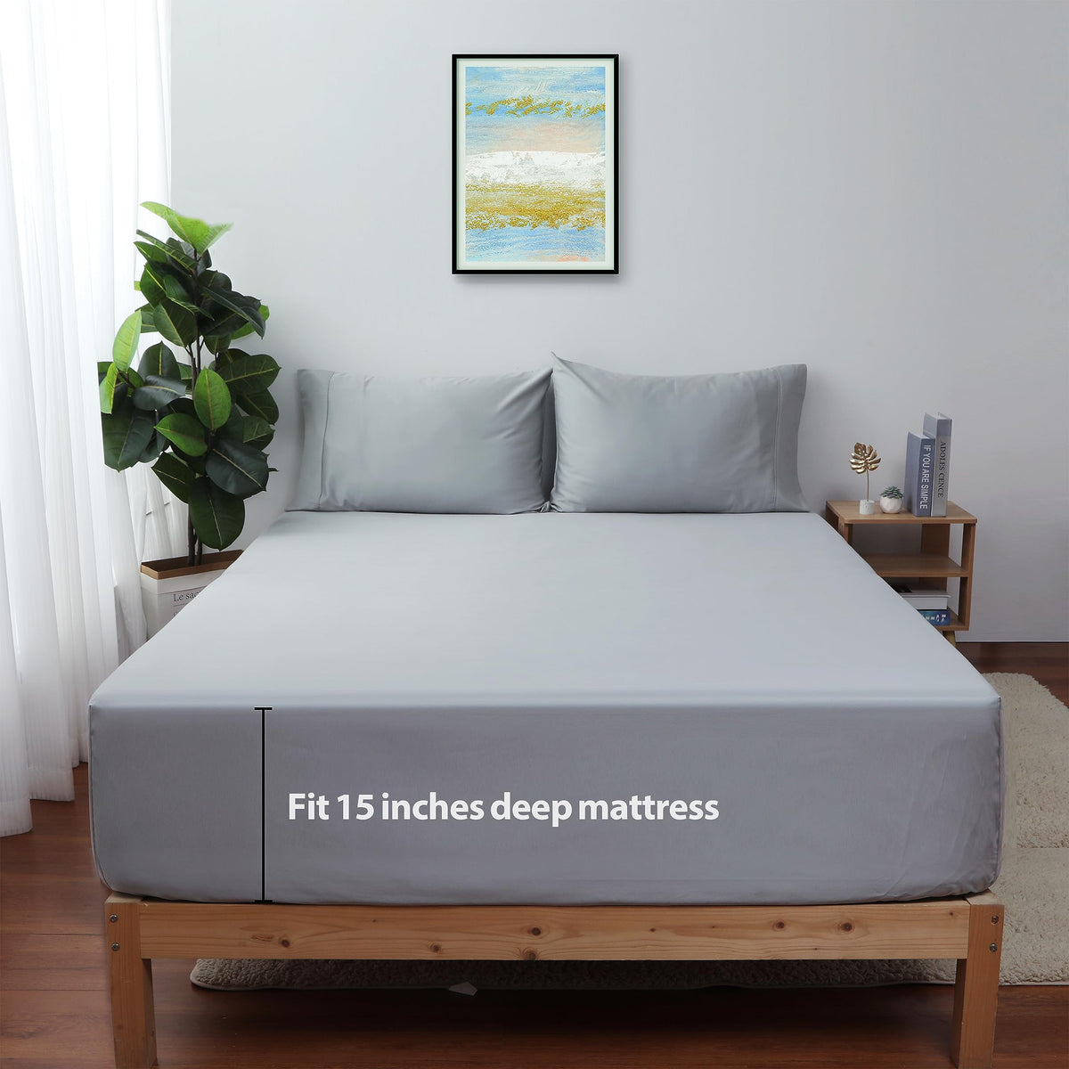 Shunjie.Home 100% Egyptian Cotton 1 Fitted Sheet Only, 600 Thread Count Queen Size Fitted Sheet, 15 ' Deep Pocket, Colorfast Dy