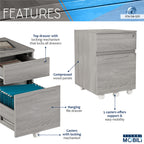 Techni Mobili Rolling Lock and Storage 2 Drawer Vertical Filing Cabinet, 15.75" L x 17.75" W x 23" H,Grey