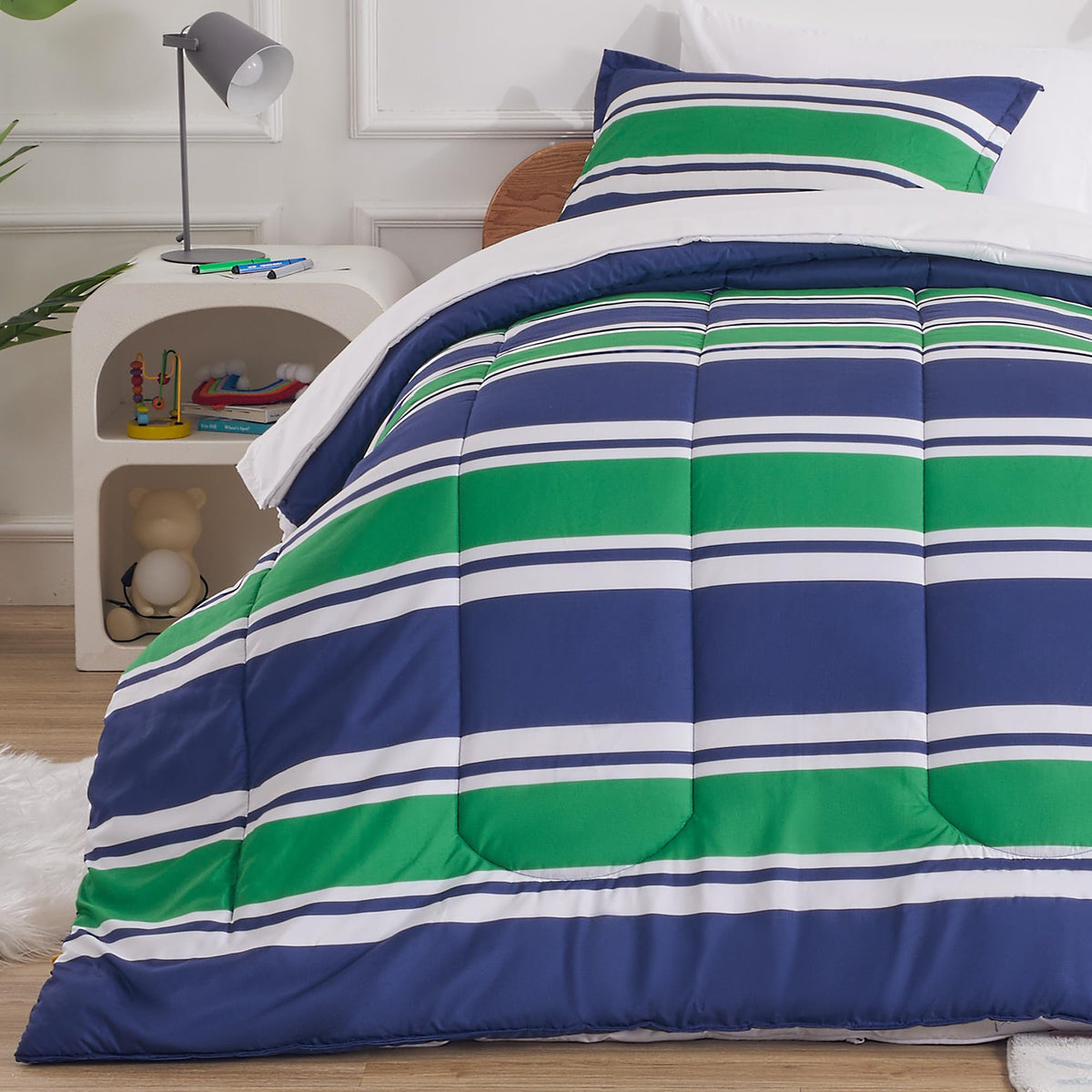 Sleep Zone Kids Rugby Bedding Comforter Set Full/Queen Size - Super Cute & Soft Kids Bedding 7 Pieces Set With Comforter, Sheet,