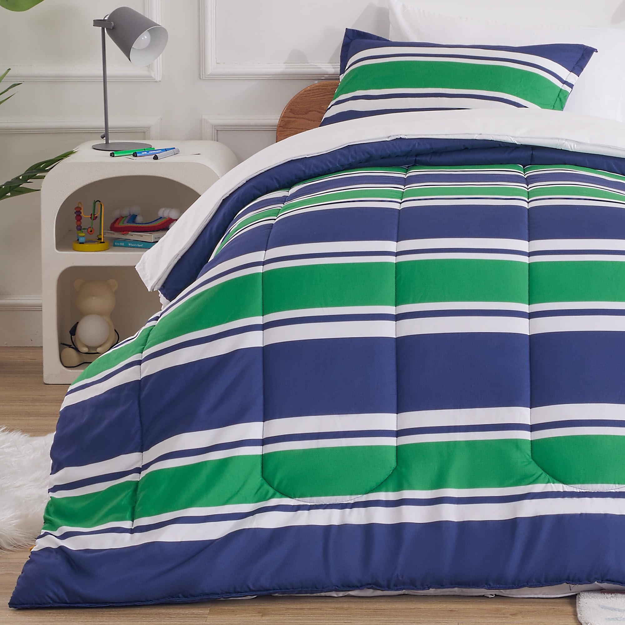 Sleep Zone Kids Rugby Bedding Comforter Set Full/Queen Size - Super Cute & Soft Kids Bedding 7 Pieces Set With Comforter, Sheet,