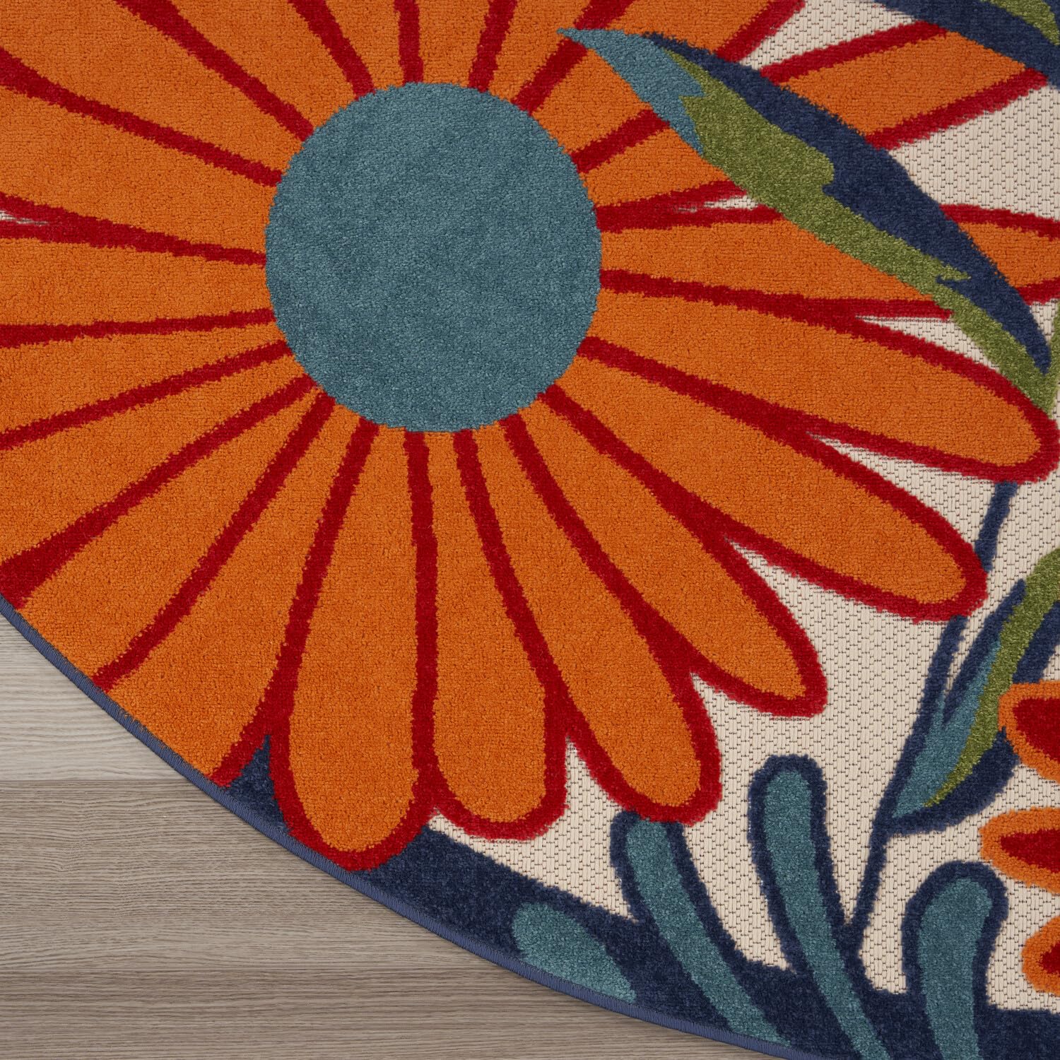 Nourison Aloha Indoor/Outdoor Multicolor 7’10” X Round Area Rug, Easy Cleaning, Non-Shedding, Bed Room, Living Room, Dining Room, Backyard, Deck, Patio (8 Round)