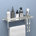Kuber Industries 15x5 Inch Stainless Steel Bathroom Shelf for Wall | 3in1 Multipurpose Rack with Towel Bar & Toothbrush Holder