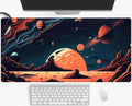 Painted Planets Desk Mat Outer Space Desk Pad, Orange Black Gaming Mouse Pad, Large Keyboard Mouse Mat Work Game, Deskmat With S