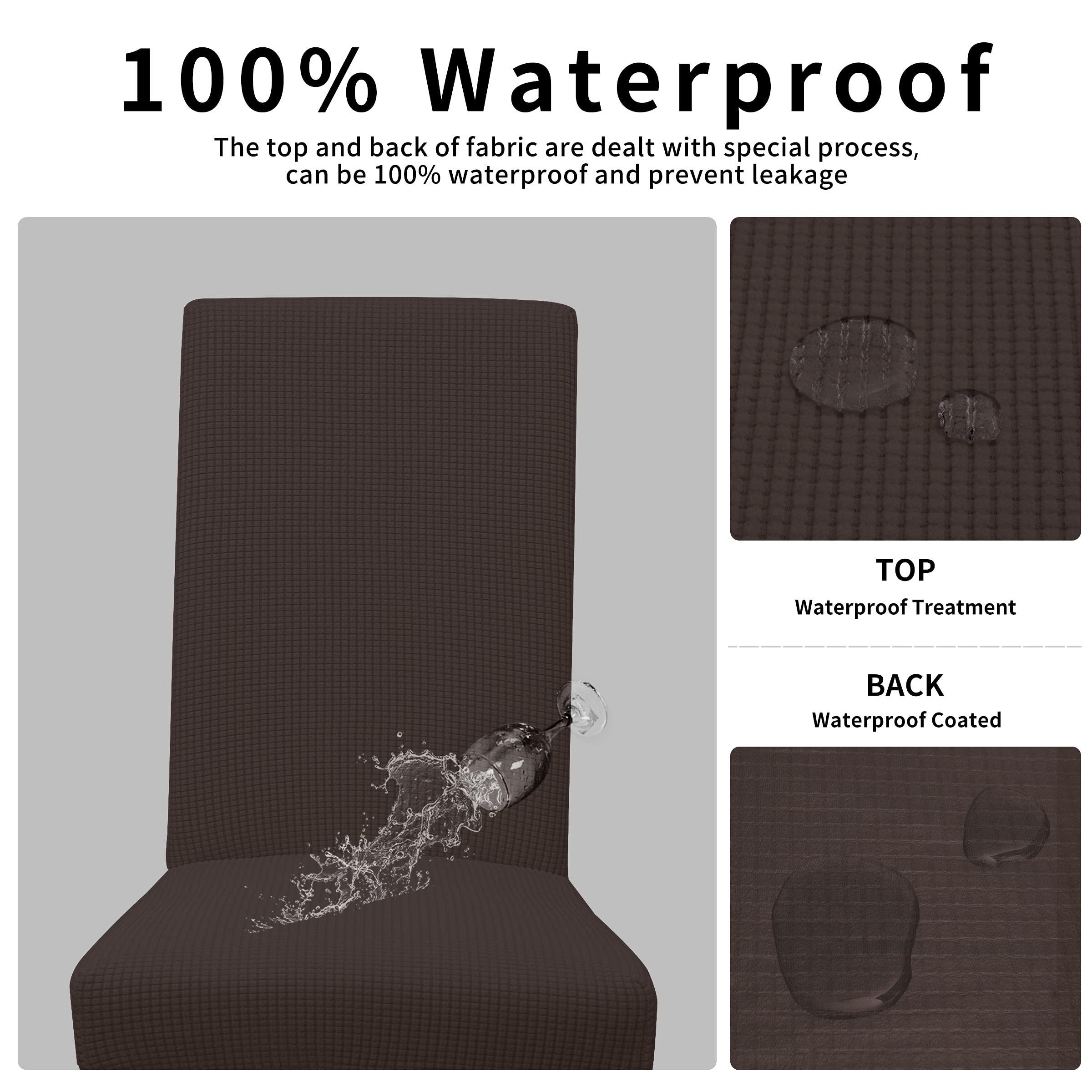 Easy-Going 100% Waterproof Dining Room Chair Cover Set Of 2, Stretch Jacquard Parson Chair Slipcover Removable Washable Chair Protector For Home, Restaurant, Banquet (Large, Chocolate)
