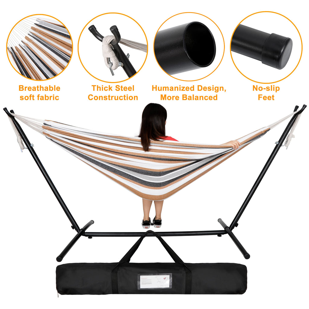 Super Deal Portable 9Ft Hammock Stand With 2 Person Hammock Included 620 Lbs Capacity Adjustable Hammock Bed With Space Saving Carrying Case For Camping Garden Backyard Patio Indoor Outdoor