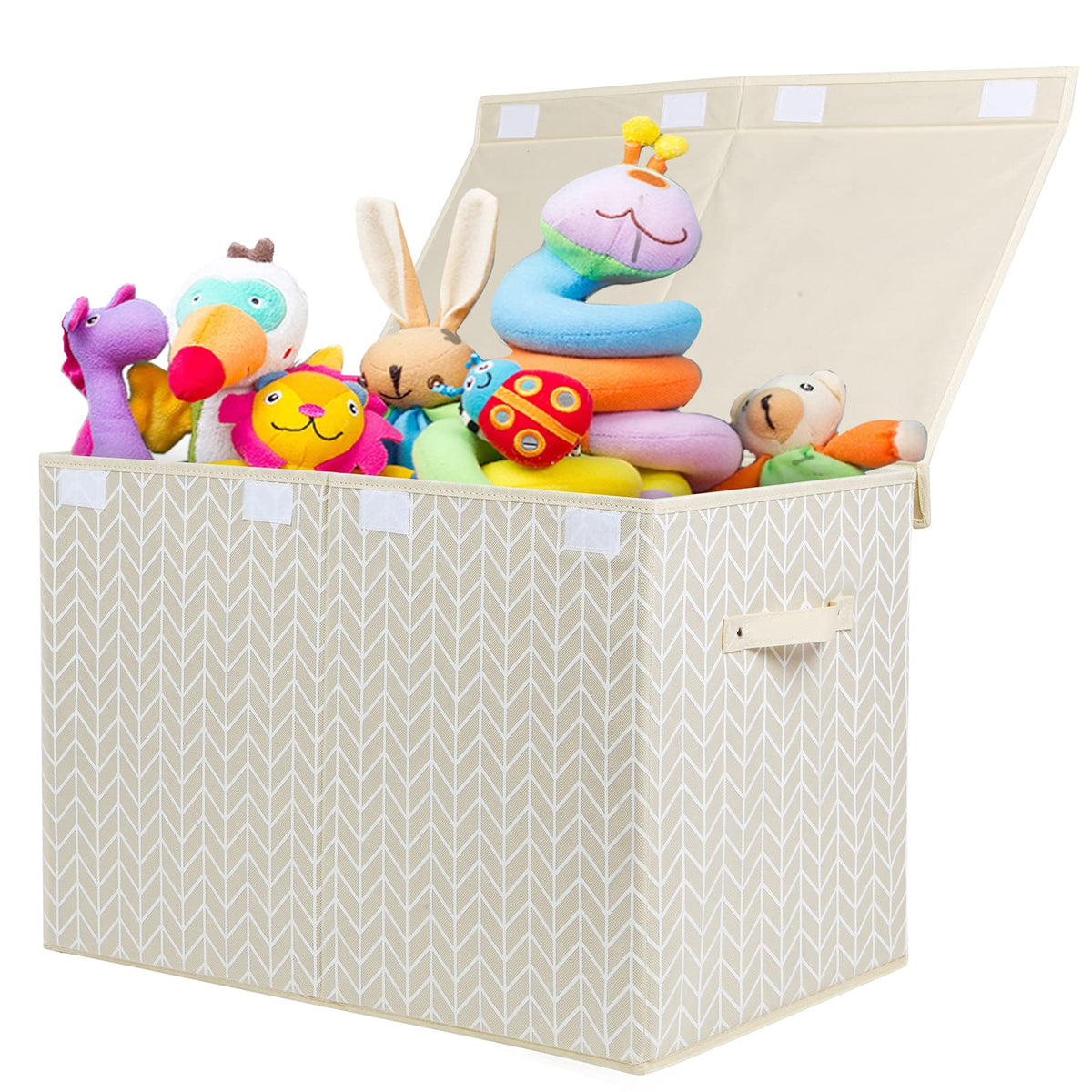 Mayniu Kids Toy Storage Box Chest With Lid, Sturdy Toy Bin Organizer For Kids, Girls, Boys, Living Room, Nursery, Bedroom, Playroom 25'X13' X16' (Beige)