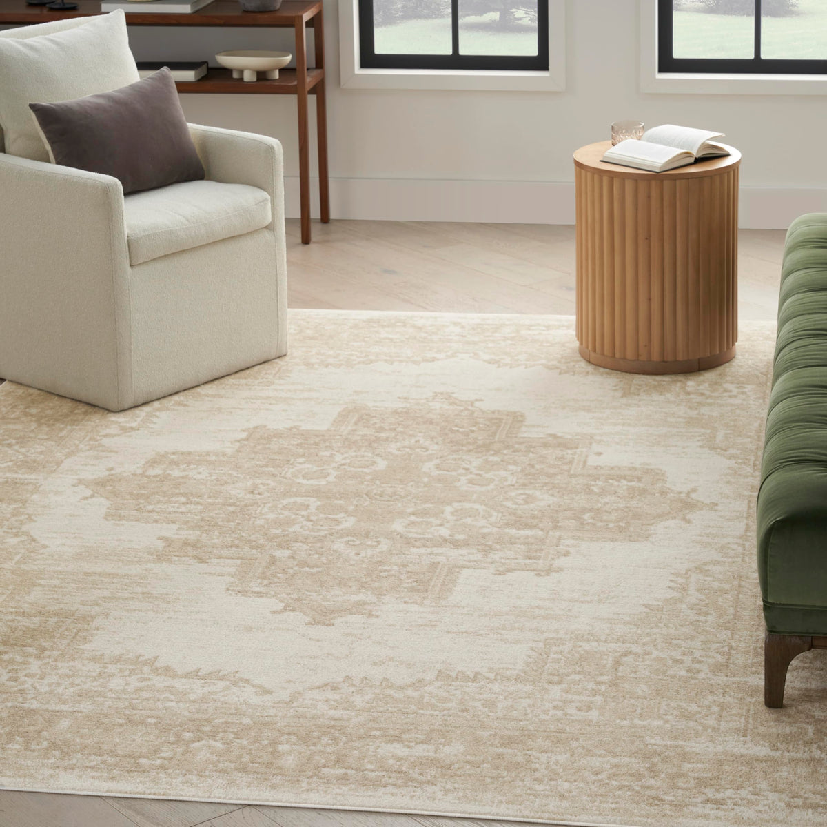 Nourison Grafix Traditional Ivory Beige 5'3' X 7'3' Area Rug, Easy Cleaning, Non Shedding, Bed Room, Living Room, Dining Room,