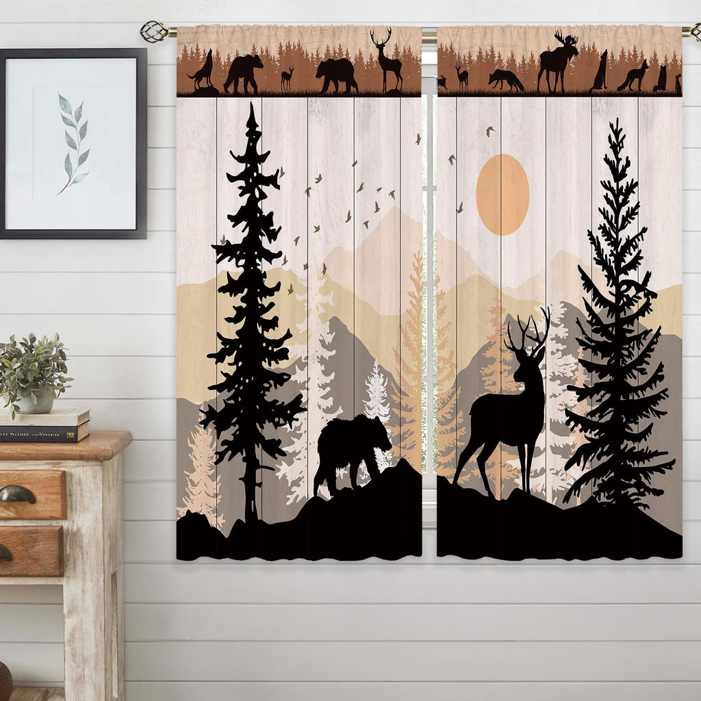 Laifzere Farmhouse Forest Cabin Curtains, Curtains Rustic Wooden Window Curtains 42X63 Inch For Bedroom Living Room Decor, Tree