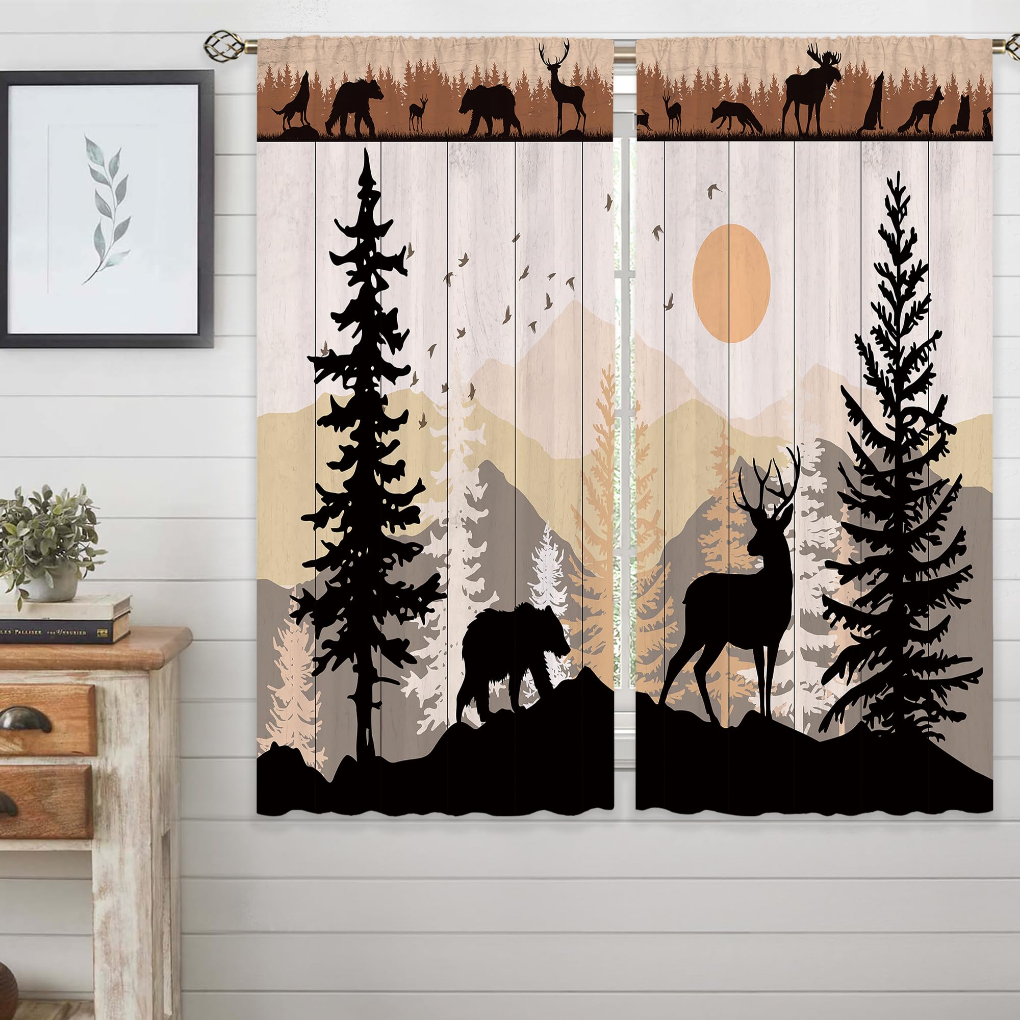 Laifzere Farmhouse Forest Cabin Curtains, Curtains Rustic Wooden Window Curtains 42X63 Inch For Bedroom Living Room Decor, Tree