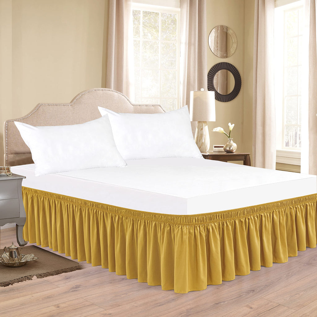 Biscaynebay Wrap Around Bed Skirts For Full & Full Xl Beds 15' Drop, Christmas Gold Adjustable Elastic Dust Ruffles Easy Fit Wr
