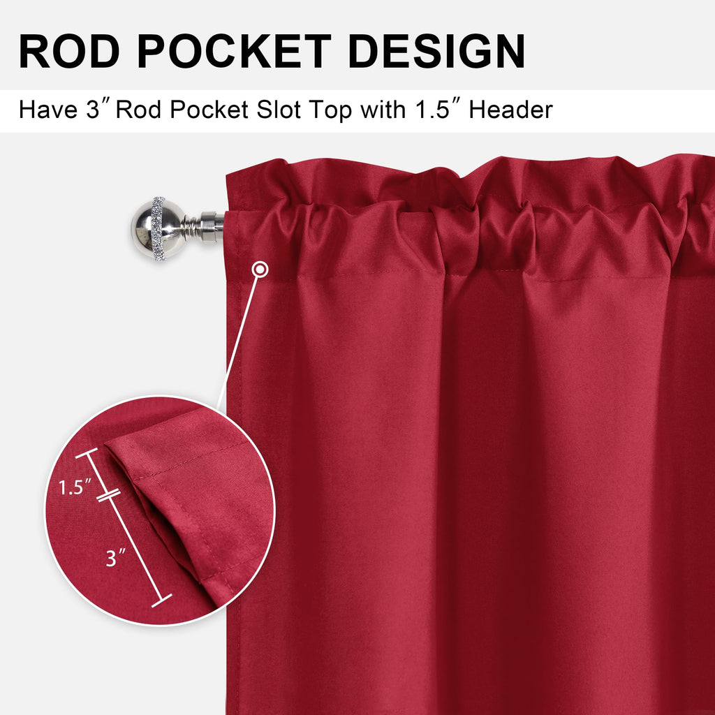 Dwcn Red Valance For Windows, Kitchen Curtain Valance 18 Inches, Basement Curtains For Windows, Rod Pocket Window Valance For Ba