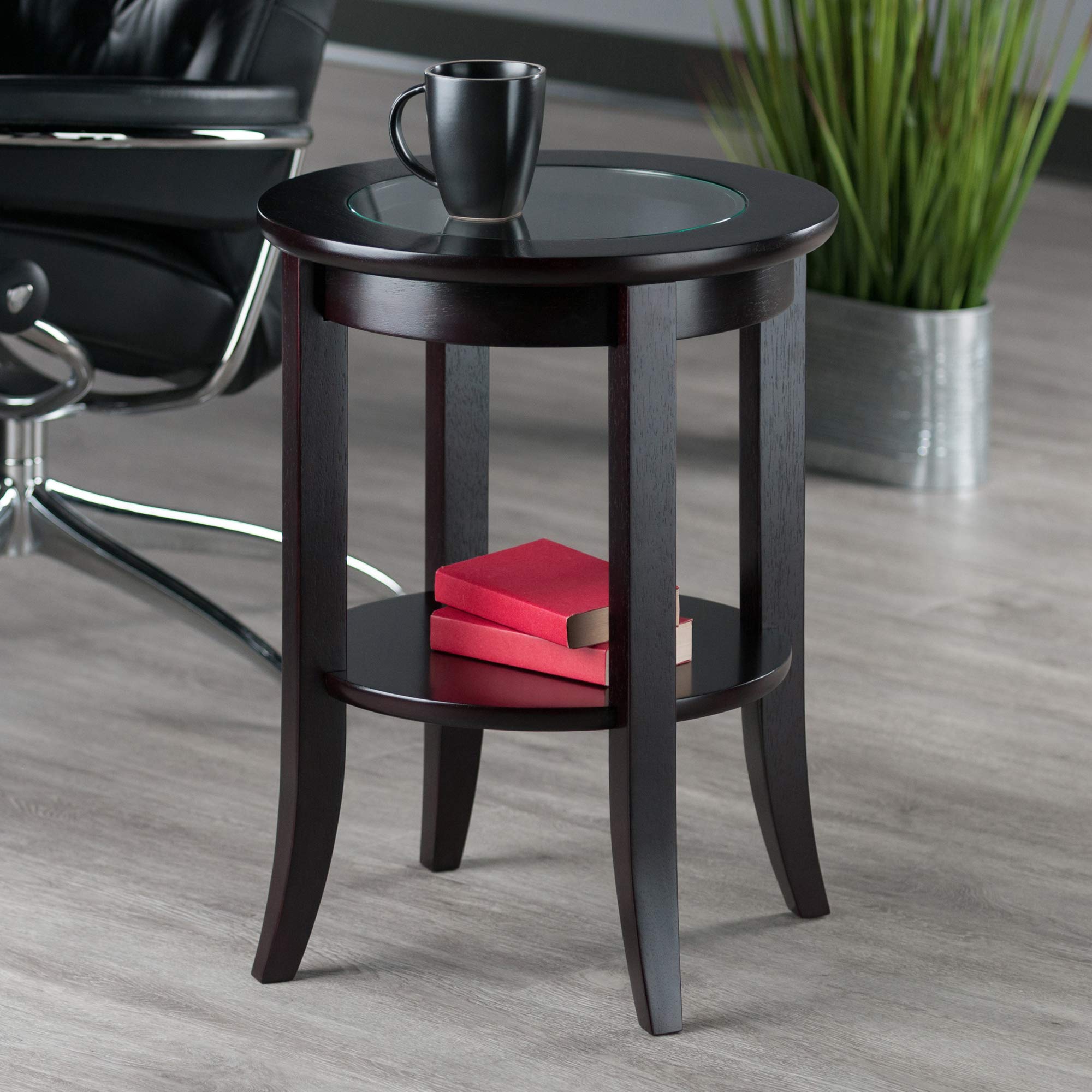 Winsome Genoa 22.56 x 18.47 x 18.47-Inch Composite Wood End Table With Glass inset, Dark Espresso (92218)