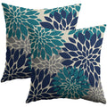 Smozenith Navy Blue Teal Pillow Covers 16X16 Inch Set Of 2, Summer Modern Geometry Dahlia Floral Print Decorative Throw Pillow C