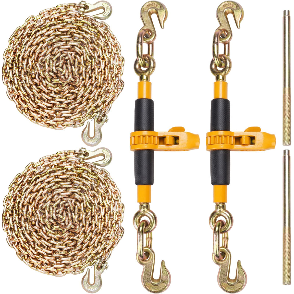 VEVOR Ratchet Chain Binder with Chain 5/16-3/8 inch, 7100 lbs Load Limit G80 Chain, Detachable Anti-Skid Handle, Tie Down Haulin