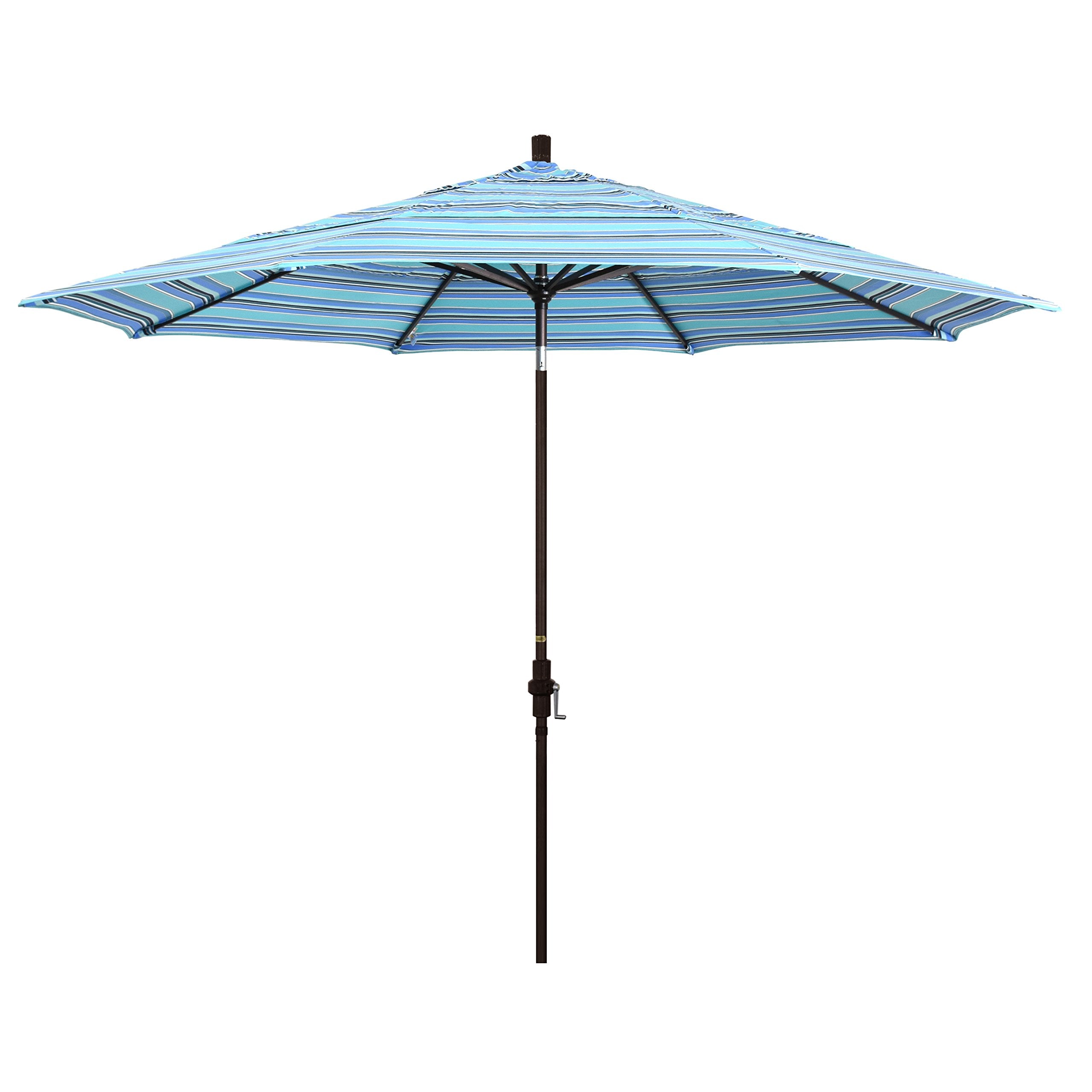 California Umbrella 11' Round Aluminum Market Umbrella, Crank Lift, Collar Tilt, Bronze Pole, Sunbrella Dolce Oasis
