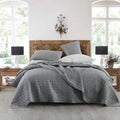 Horimote Home Quilt Set Queen Size, Stone-Washed Chic Rustic Grey Quilt With Classic Triangle Stitched Pattern, Ultra Soft Light