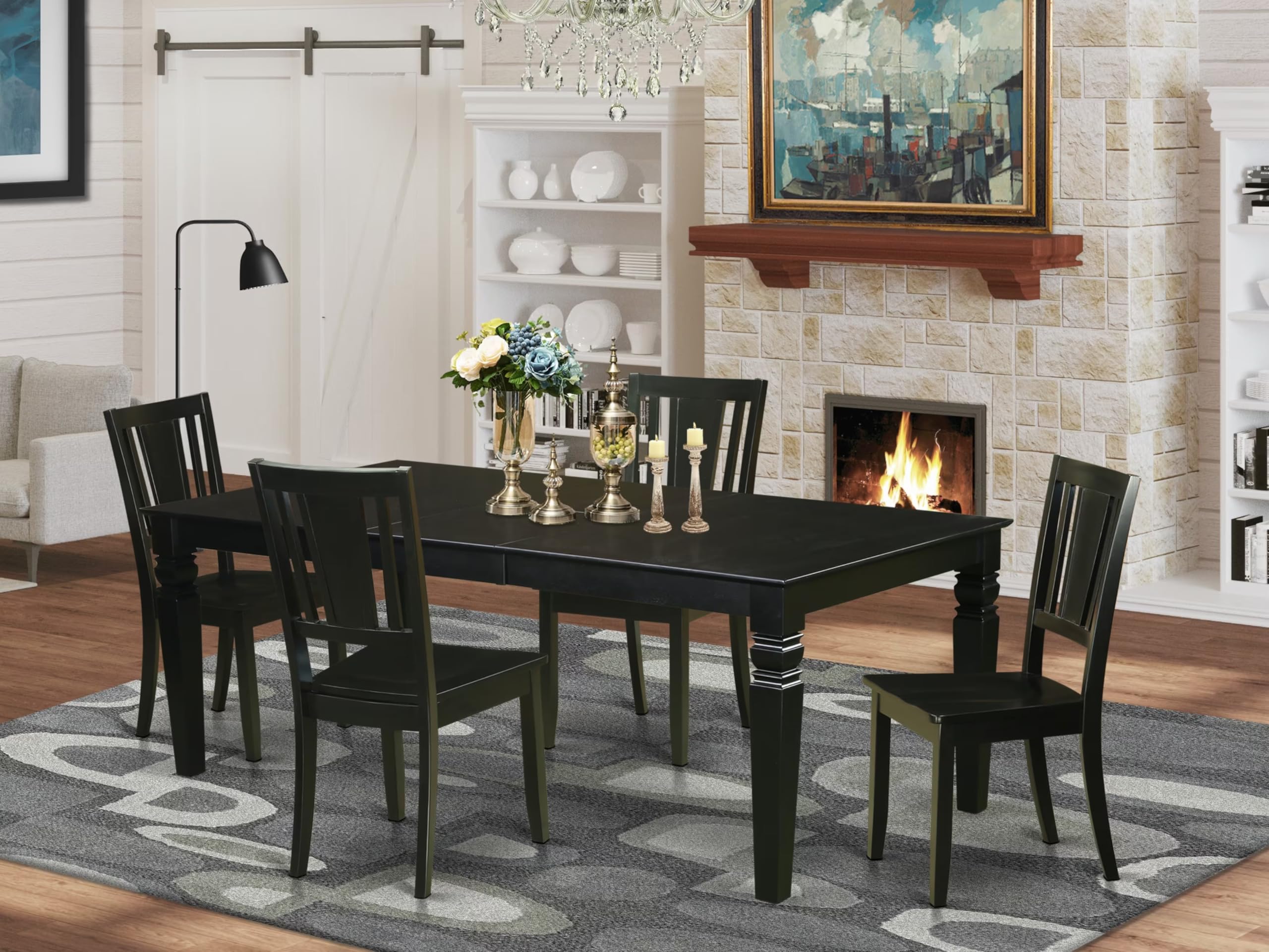 East West Furniture LGDU5-BLK-W 5 Piece Dining Set Includes a Rectangle Dining Table with Butterfly Leaf and 4 Kitchen Chairs, 42x84 Inch, Black