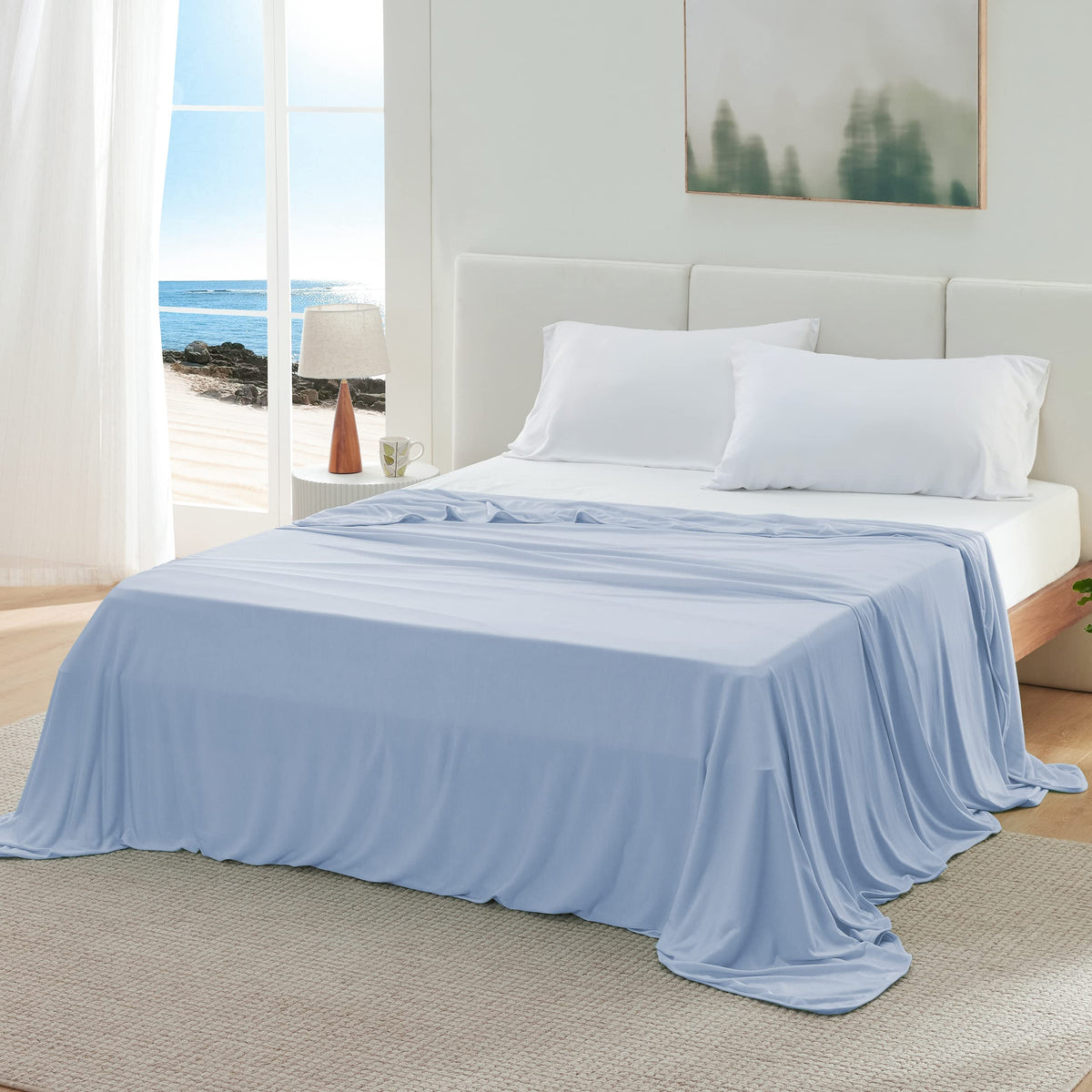 Bedsure Light Blue Cooling Blanket Full Size For Hot Sleepers - Summer Blanket Full Size Cold Bed Cool Arc-Chill Thin Ice Cooled