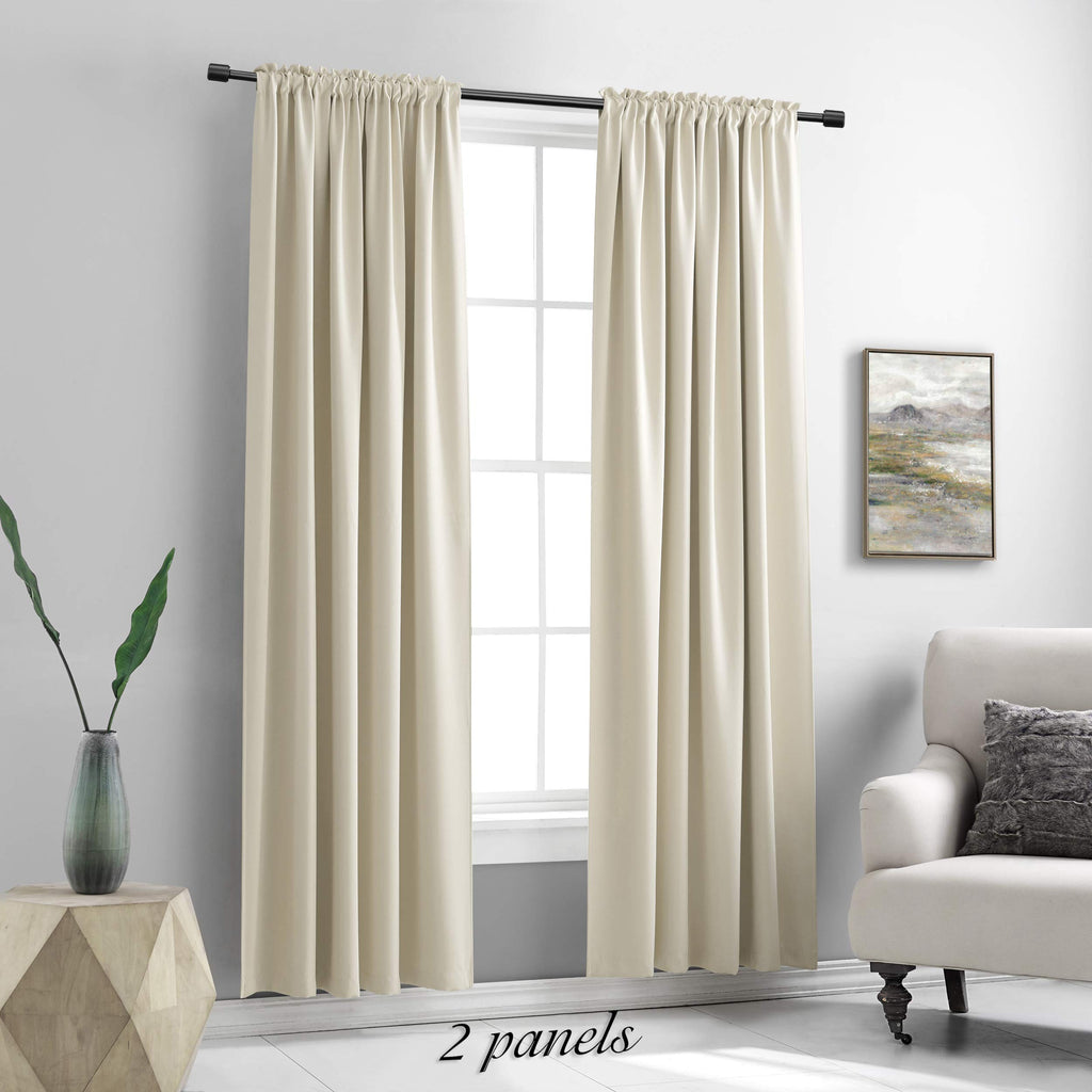 Donren 84 Inche Length Curtain Panels - Light Reducing Thermal Insulated Solid Blackout Curtains/Panels/Drapes For Living Room (Set Of 2, 60 Inches By 84 Inch, Light Beige)