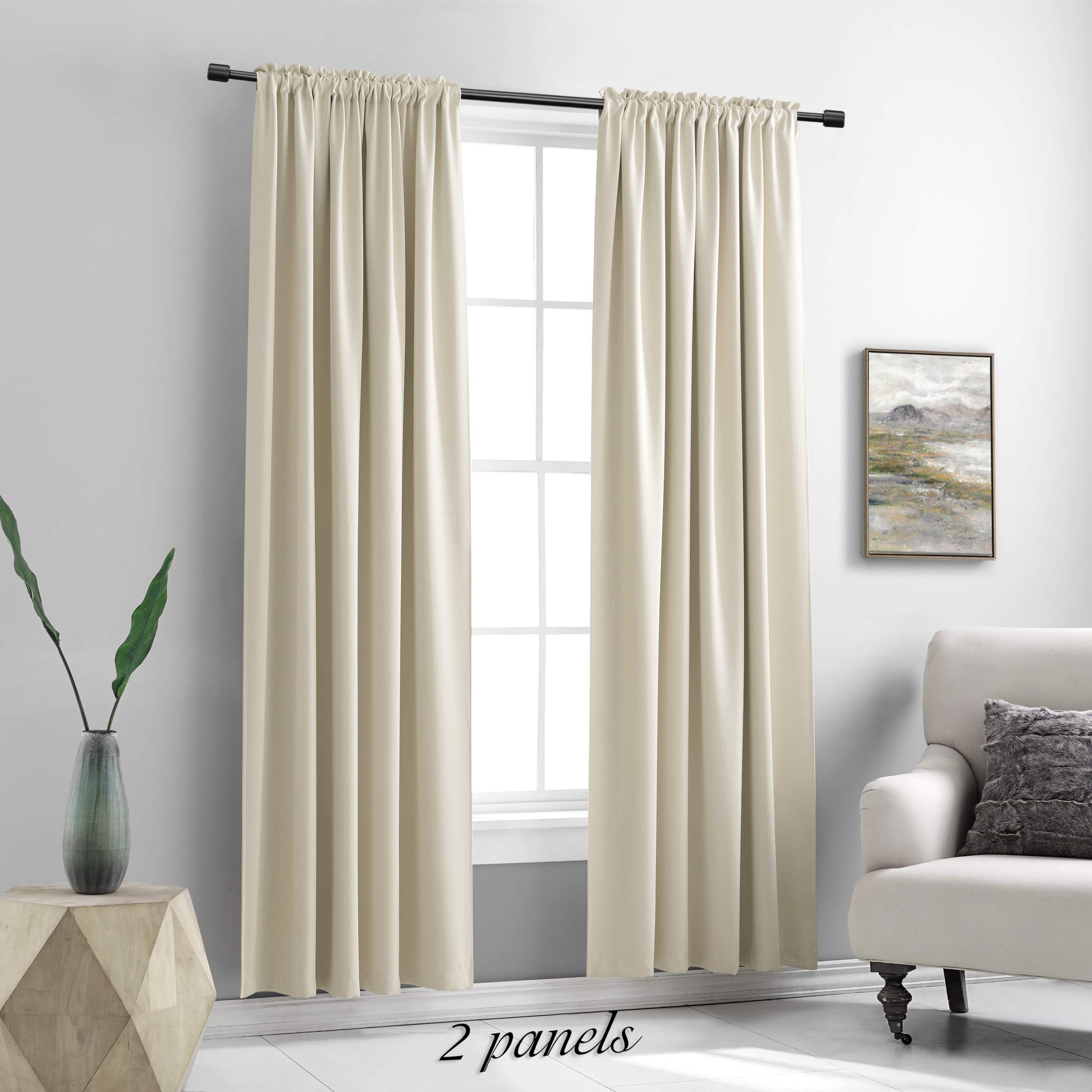 Donren 84 Inche Length Curtain Panels - Light Reducing Thermal Insulated Solid Blackout Curtains/Panels/Drapes For Living Room (Set Of 2, 60 Inches By 84 Inch, Light Beige)