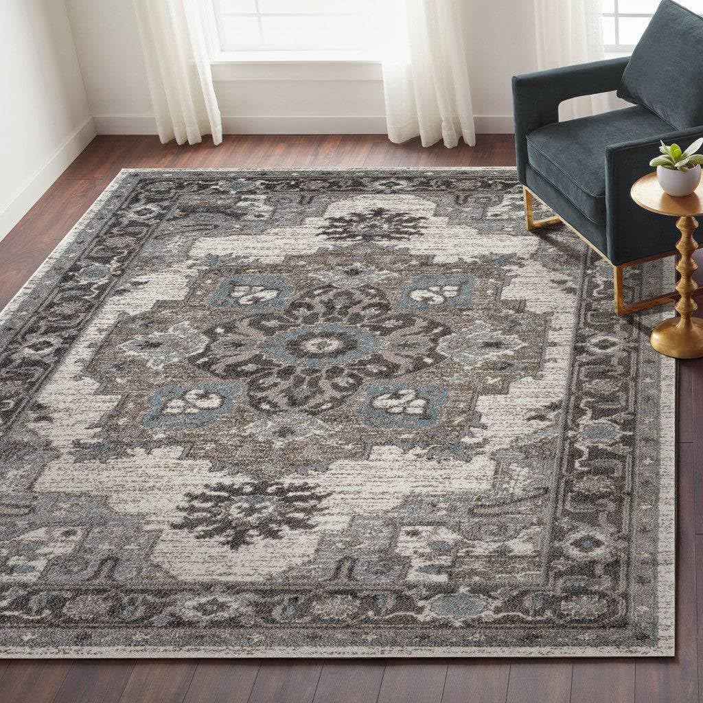 HomeRoots 531856 8 x 10 ft. Taupe Medallion Power Loom Rectangle Area Rug