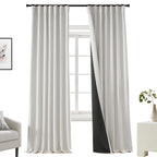 PANELSBURG 90 Inch Long Blackout Curtains 2 Panel Set,Pleated Faux Linen Back Tab Hooks Pleat Curtains for Bedroom Living Room,9
