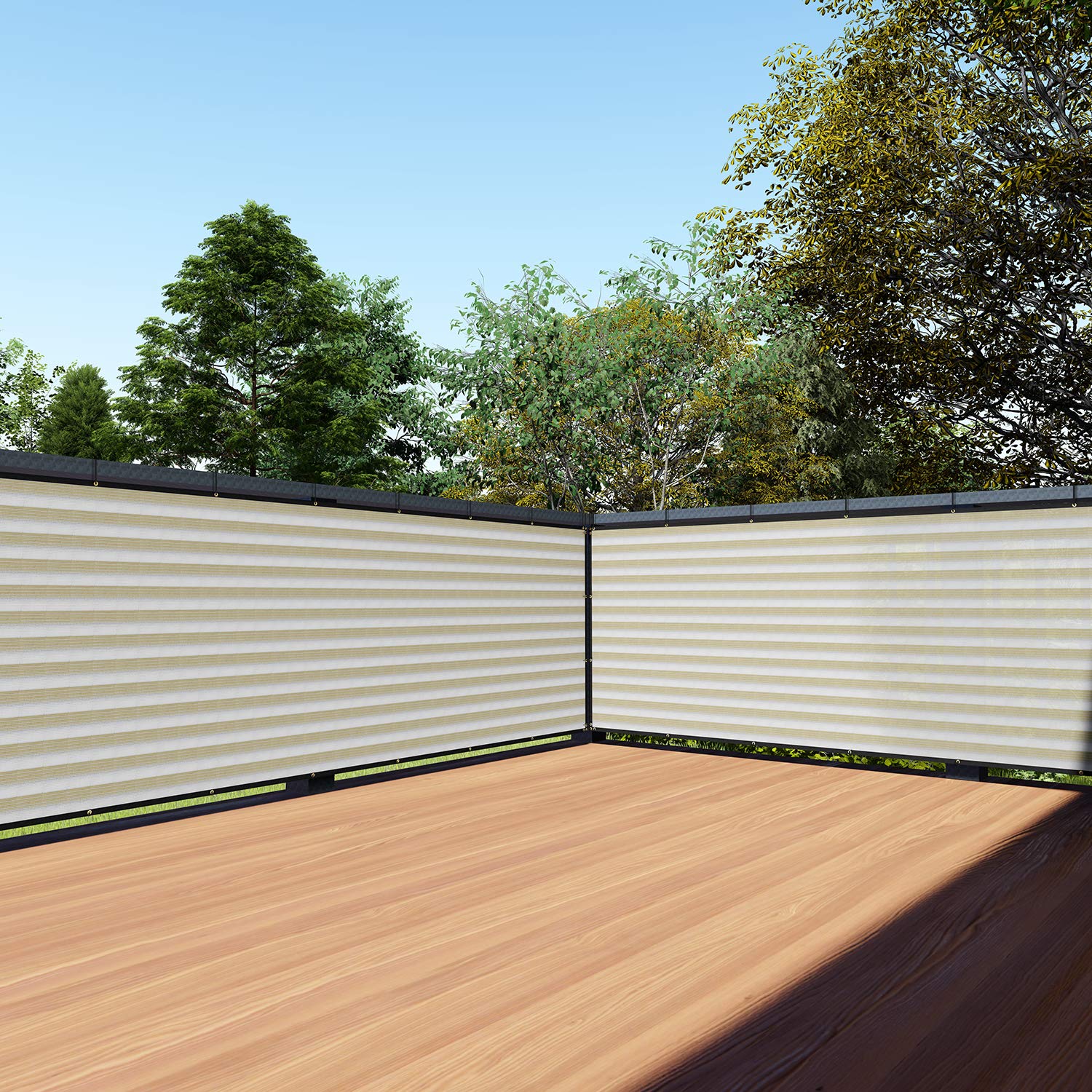 Tang 3' X 134' Beige White Stripe Balcony Privacy Screen Fence 200Gsm Deck Fence Outdoor Privacy Cover Weather Resistant For Pat