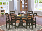 East West Furniture ANPF5-CAP-W 5 Piece Dining Room Table Set Includes a Round Wooden Table with Pedestal and 4 Kitchen Dining Chairs, 36x36 Inch, Cappuccino