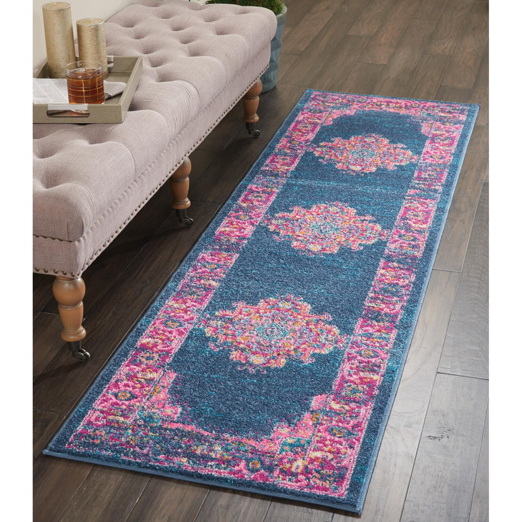 Nourison Passion Blue 2'2' X 10' Area Rug, Boho, Traditional, Easy Cleaning, Non Shedding, Bed Room, Living Room, Hallway, (10' Runner)