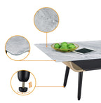 Lilola Home Landon Coffee Table with Glass Gray Marble Texture Top and Bent Wood Design