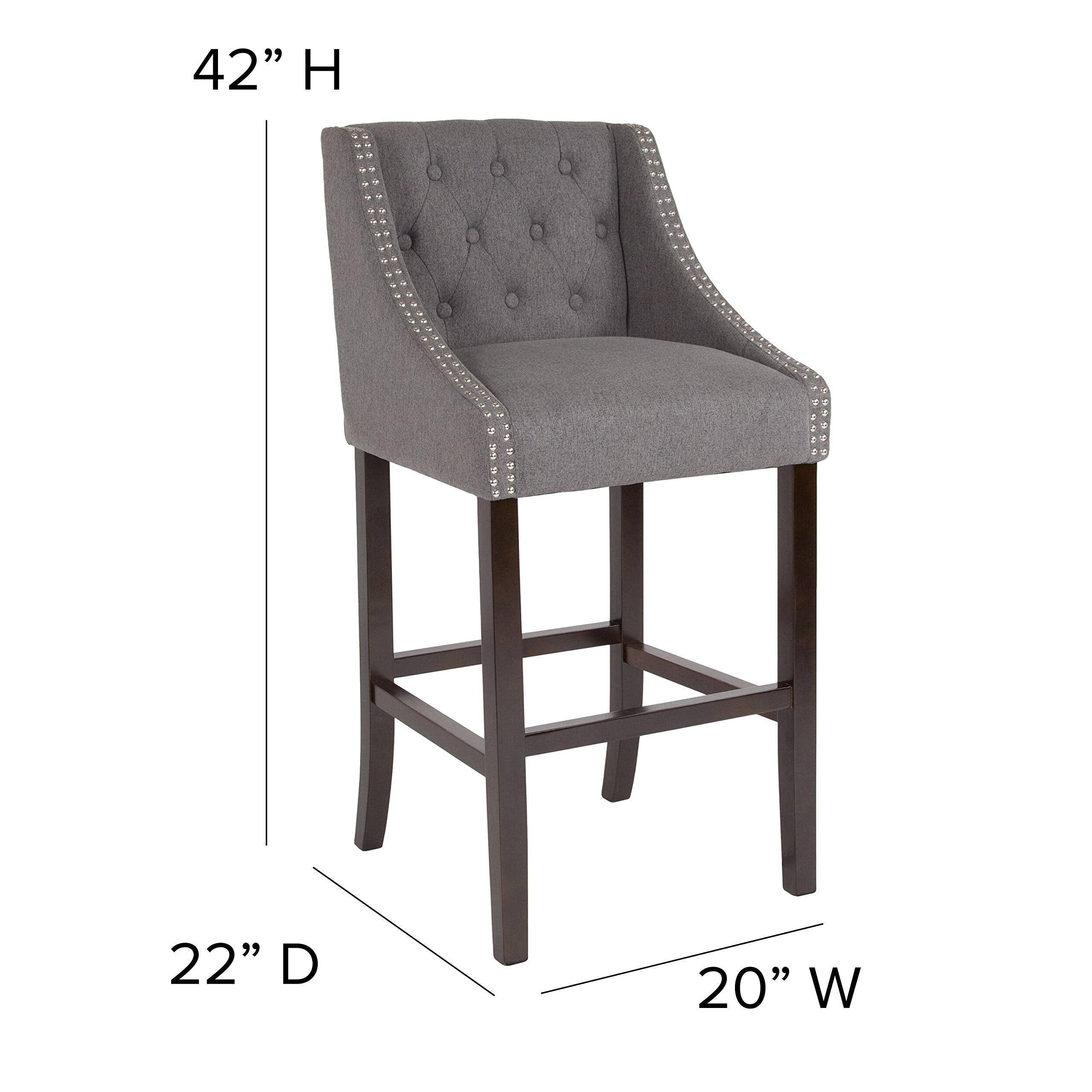 Flash Furniture Carmel Series 30&quot; High Transitional Tufted Walnut Barstool With Accent Nail Trim In Dark Gray Fabric