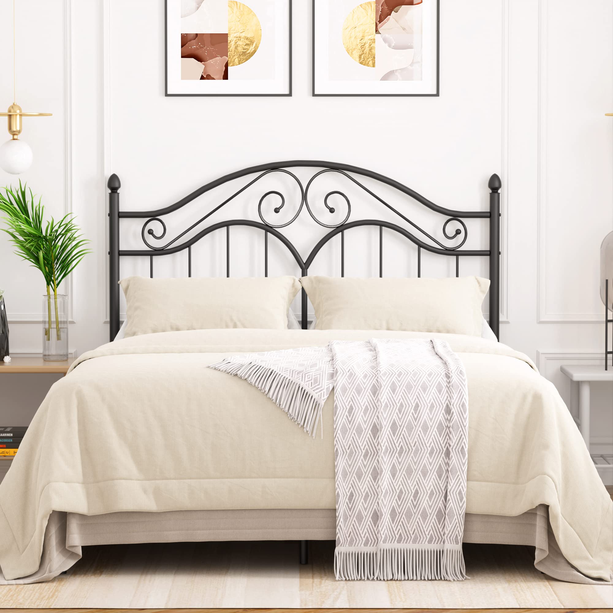 Elephance Full Size Metal Bed Frame with Vintage Headboard,11 Inches Storage Space Platform Bed No Box Spring Needed Easy Assemb