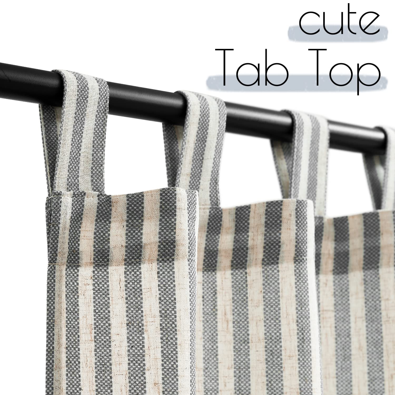 Jinchan Kitchen Curtains Linen Striped Tier Curtains 36 Inch Length Ticking Stripe Cafe Curtains Pinstripe Farmhouse Small Window Curtains Tab Top For Living Room Bathroom Rv 2 Panels Black On Beige