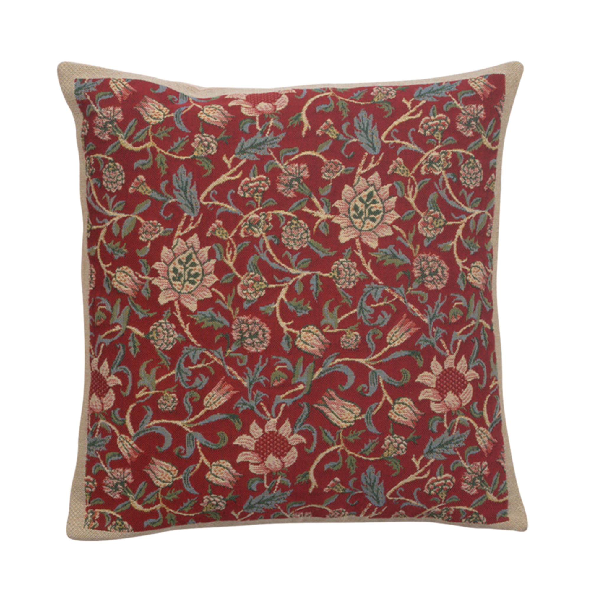 Charlotte Home Furnishings Inc. Fleurs De Morris Red Square Throw Pillow Cover - 16 X 16 Decorative Boho Cushion Case For Europe