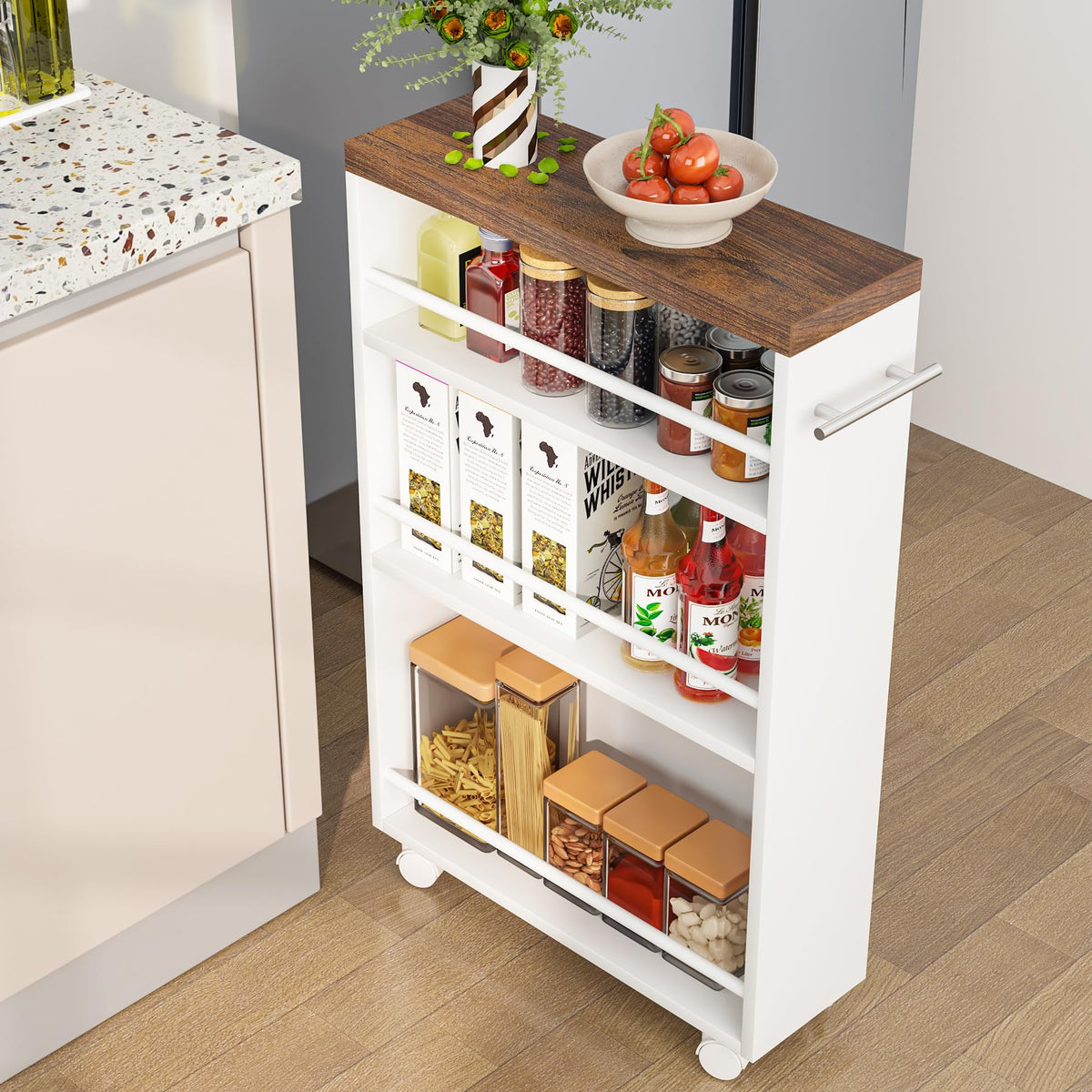 Tribesigns Slim Storage Cart, Rolling Narrow Kitchen Cart On Wheels For Small Place, 4-Tier Slide Out Slim Utility Cart Skinny L