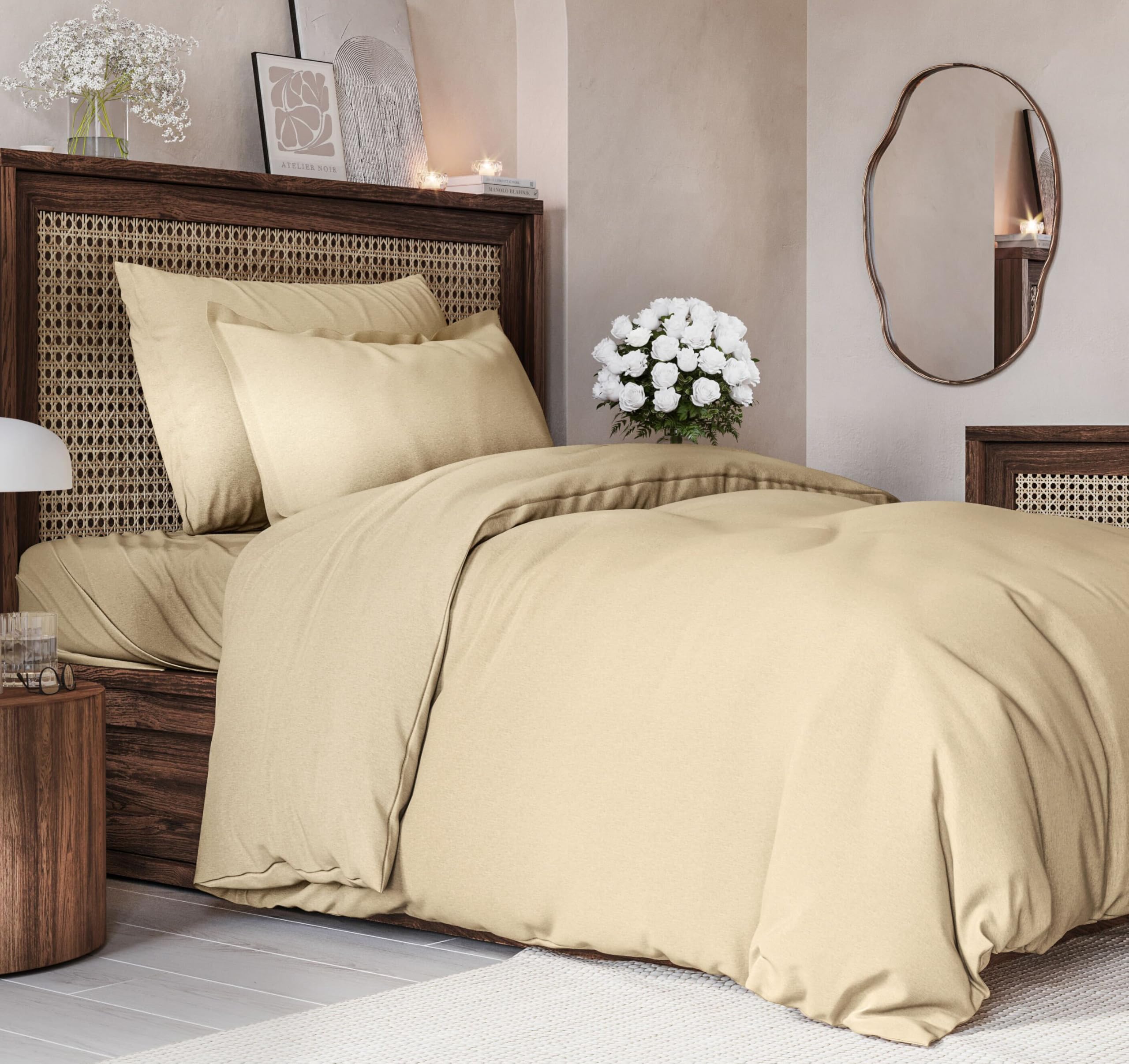 Duvet Cover Twin Size Set - Extra Soft Twin/Twin Xl Size Duvet Cover - 68' X 90' Twin Duvet Cover W/ 1 Pillow Sham - Easy Care & Fade Free - Comforter Cover W/ Zipper Closures & Ties (Heathered Tan)