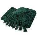 Pavilia Emerald Green Throw Blanket For Couch, Twin Size Bed, Chenille Blanket For Sofa Bed, Soft Knit Woven Blanket With Tassel