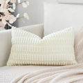 Otostar Corduroy Decorative Throw Pillow Covers 16X24 Inch Super Soft Boho Striped Rectangle Pillow Covers Case Modern Cushion Covers For Sofa Couch Bedroom Car Decor Cream Beige