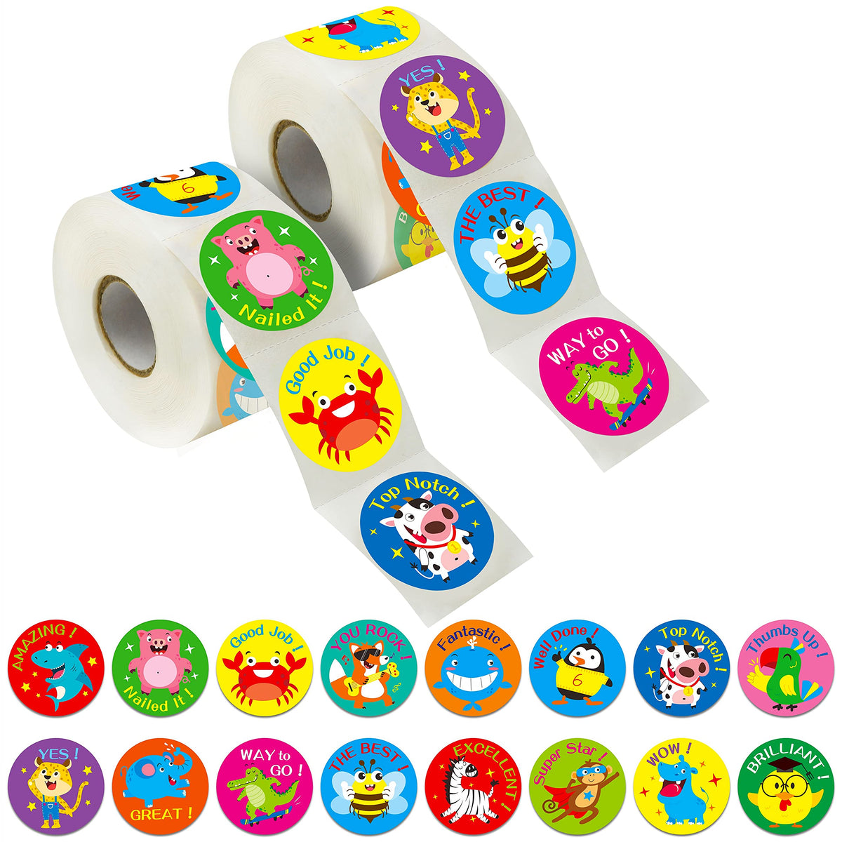 600 Incentive Stickers Adorable Round Animal Encouraging Stickers Teacher Reward Motivational Sticker In 16 Designs With Perfora