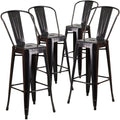 4 Pk. 30 High Black-Antique Gold Metal Indoor-Outdoor Barstool with Back